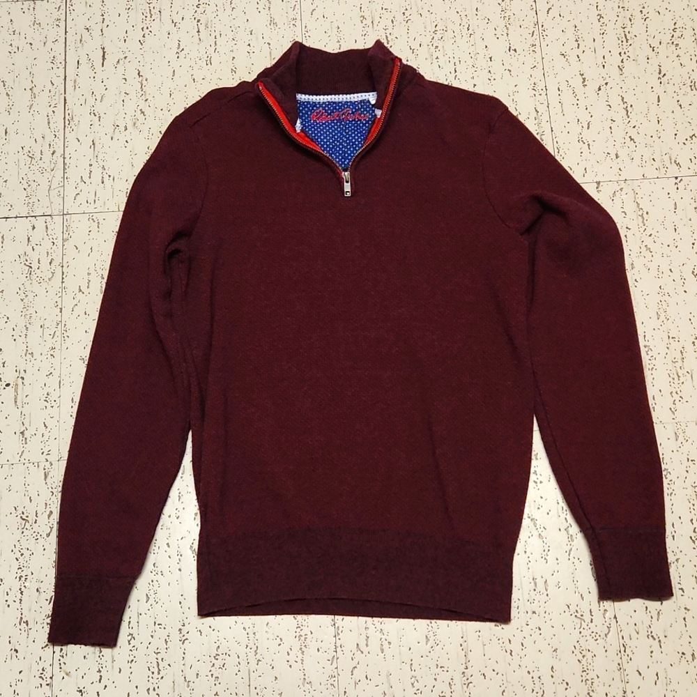 Robert Graham Burgendy 1/4 Zip Knit Collar Pullover Sweater